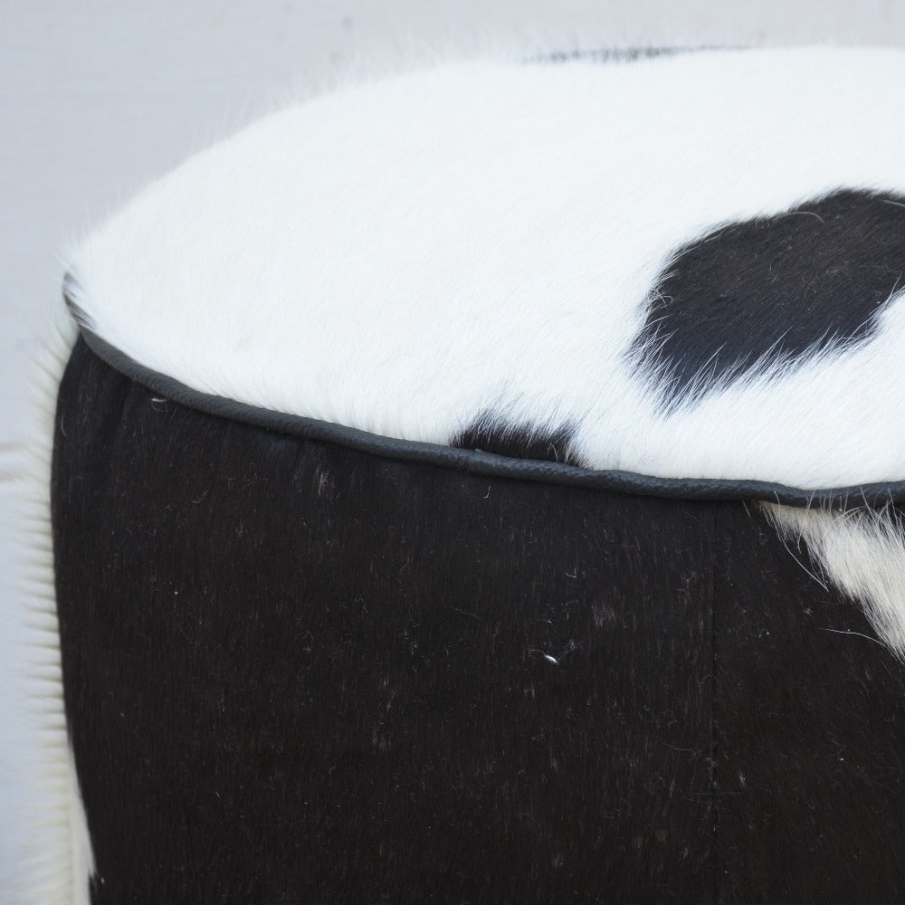 Cylindrical Cowhide Ottoman Stool