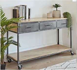 Console Table Steel Frame With Metal Drawers