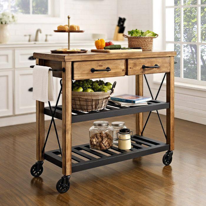 Hardwood Butlers Trolley On Wheels