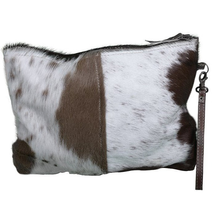 Brown Cow Hide Zip Clutch Bag