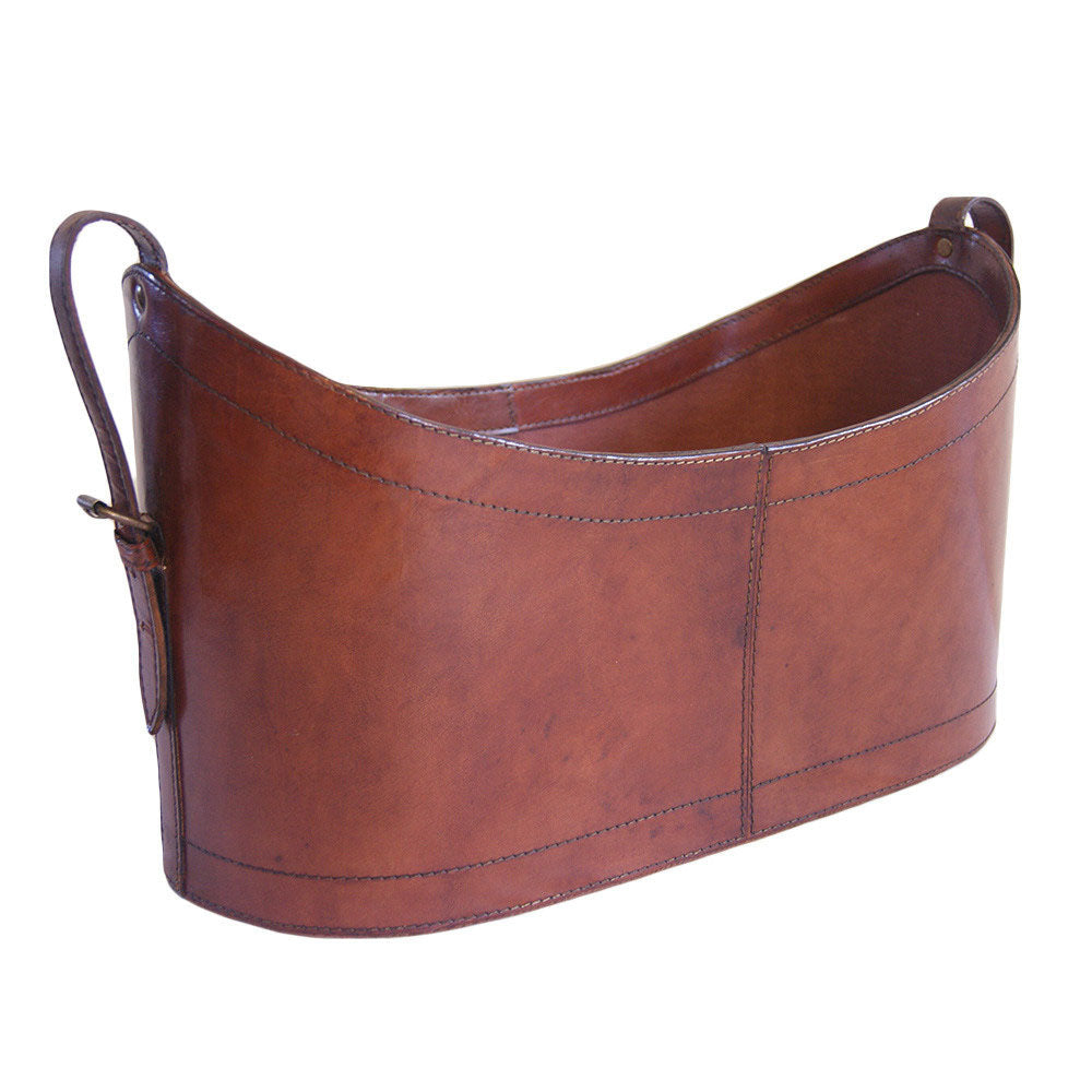 Boat Neck Scoop Leather Magazine Basket (3 Colors to Choose)