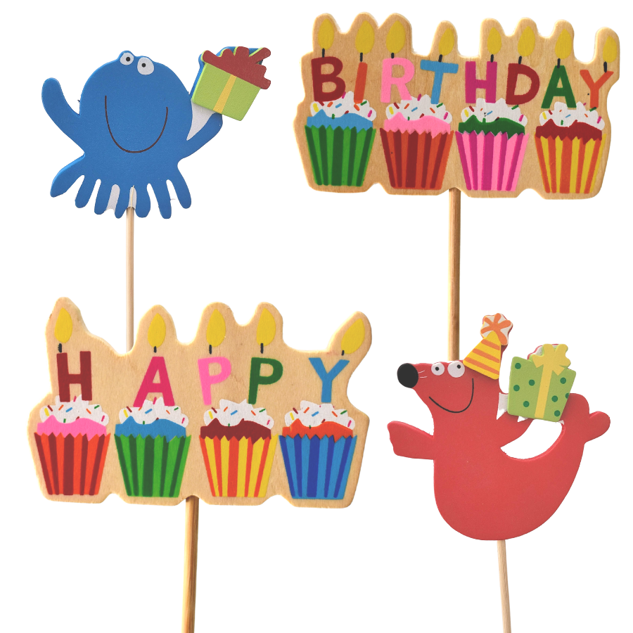 Cake Topper Birthday Sticks 9Pc Animal Theme