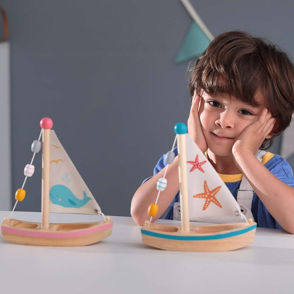 Kids Wooden Toy Sailboat Whale