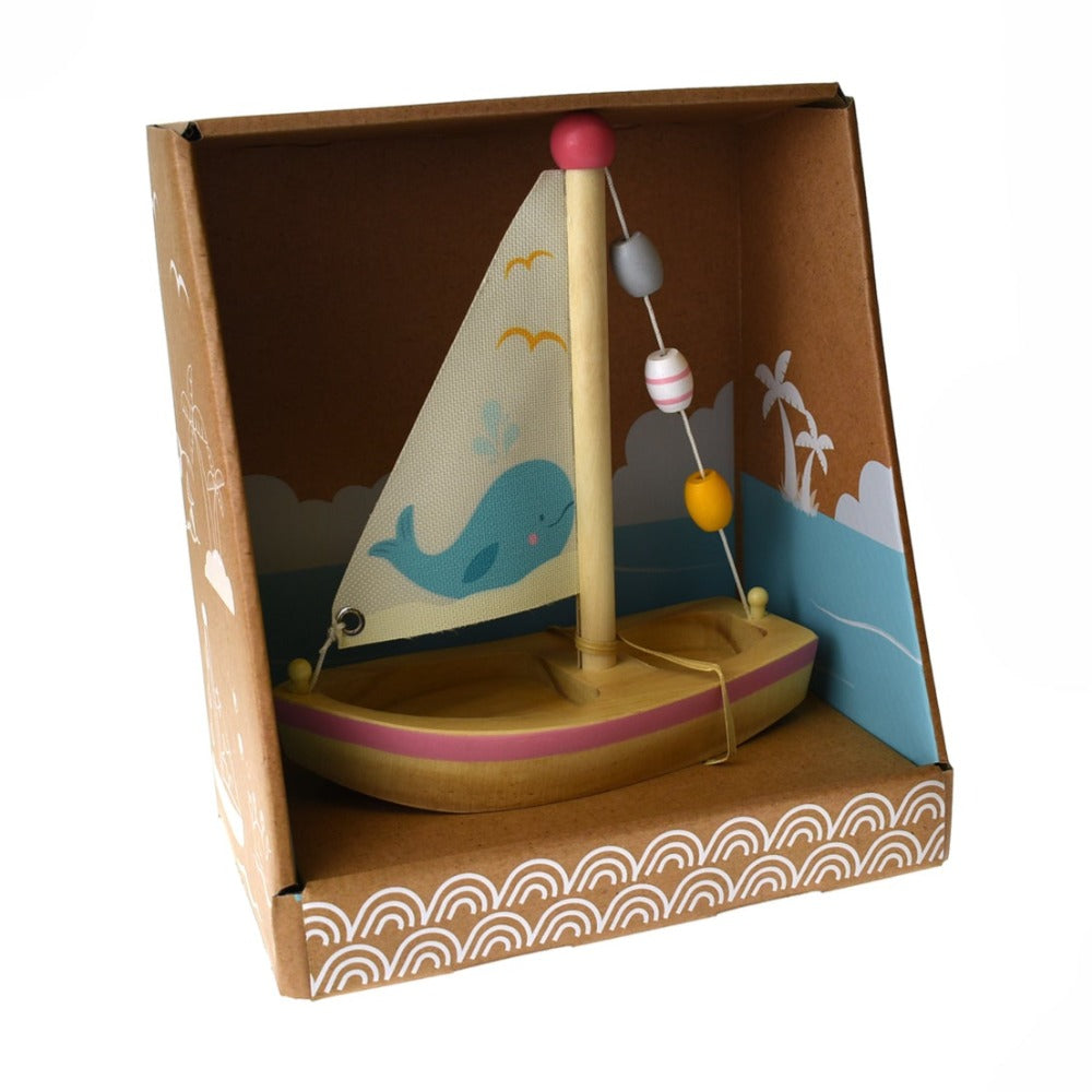 Kids Wooden Toy Sailboat Whale