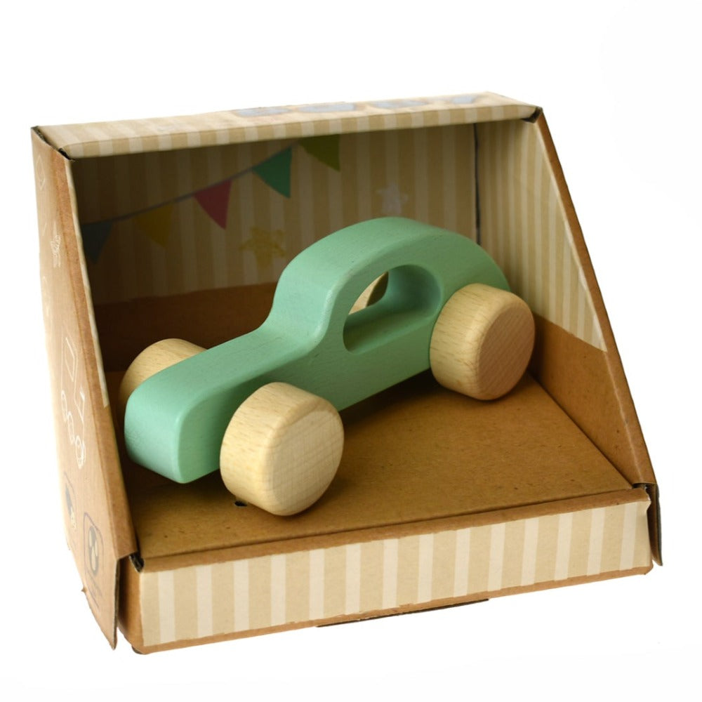 Toddlers Wooden Pull Toy Car Green