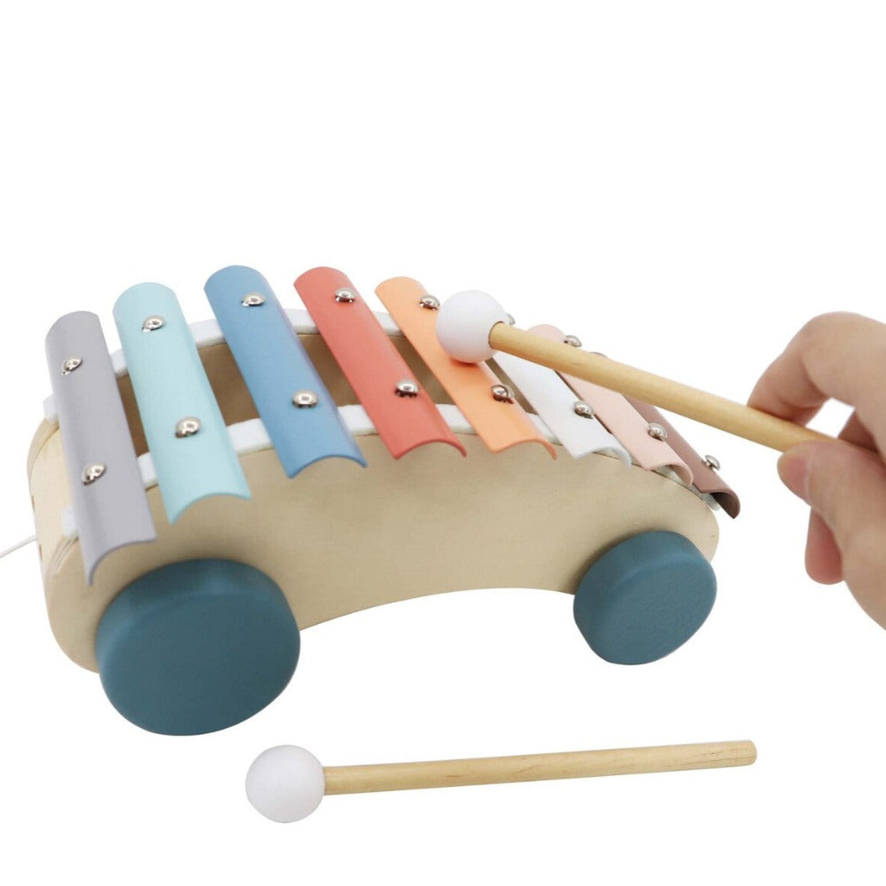 Toddlers' Pull Along Wooden Toy Xylophone Car