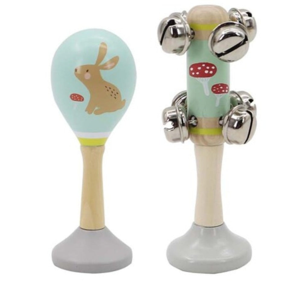 Rabbit Wooden Maraca & Bell Stick Kids Musical Set