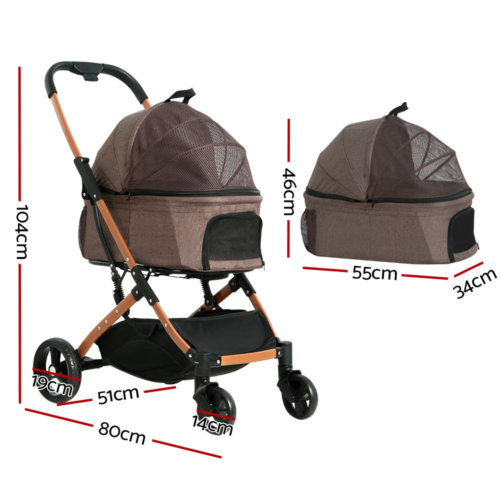 Pet Stroller Dog Pram Large Cat Carrier Travel Pushchair Foldable 4 Wheels