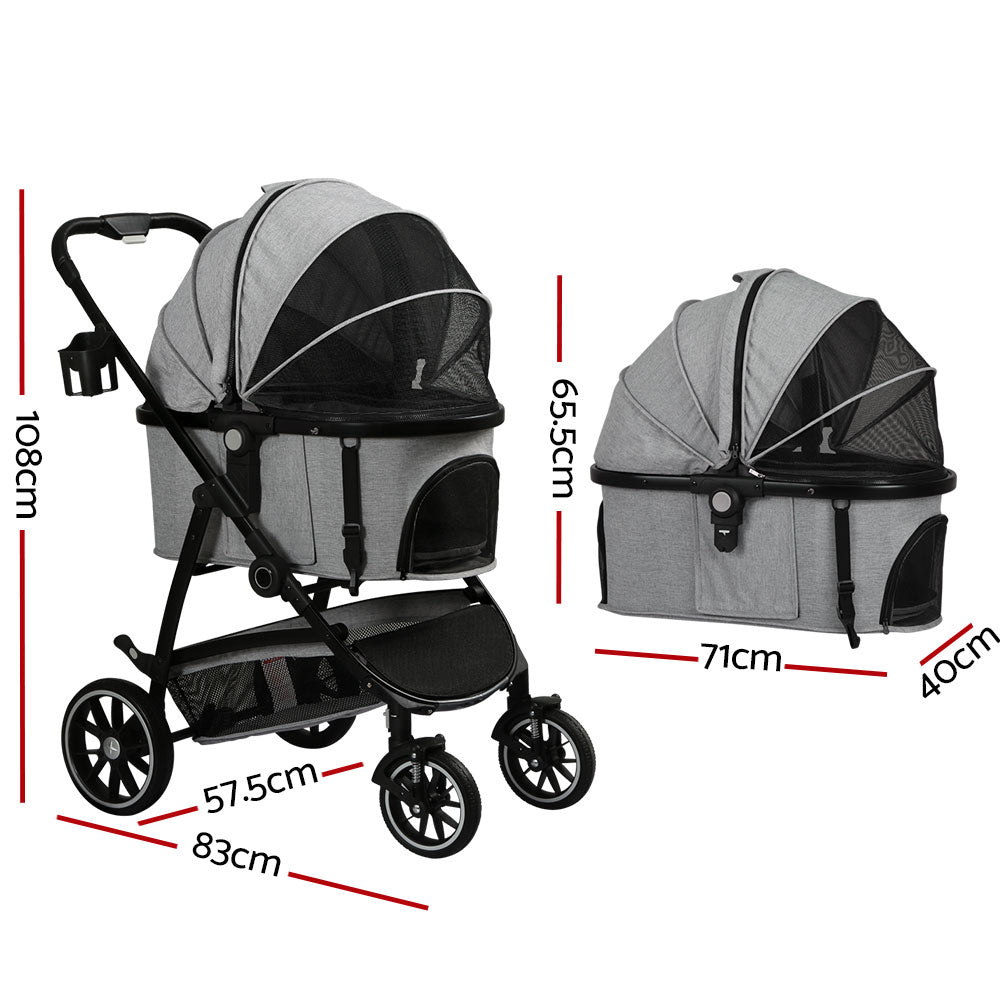 Pet Stroller Pram Large Dog Cat Carrier Travel Pushchair Foldable 4 Wheels