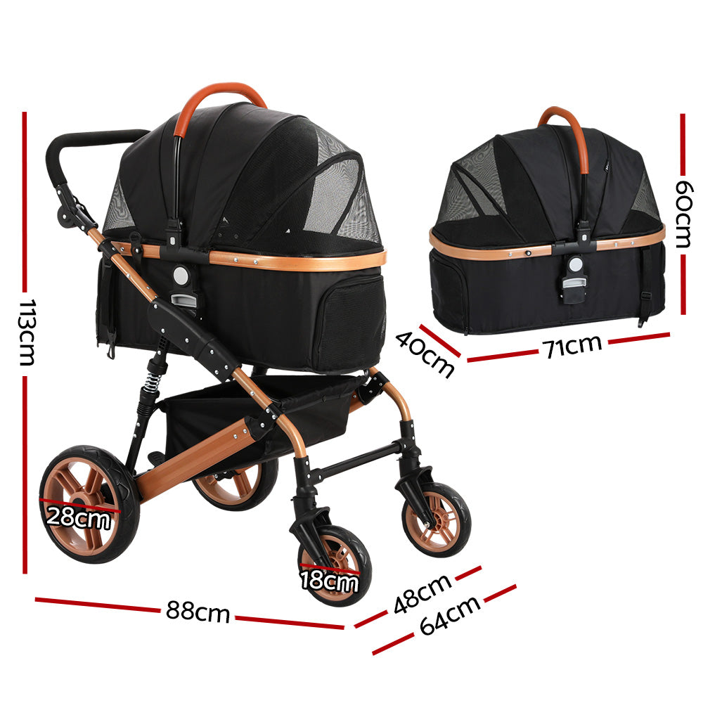 Pet Dog Stroller Pram Large Cat Carrier Foldable 4 Wheels