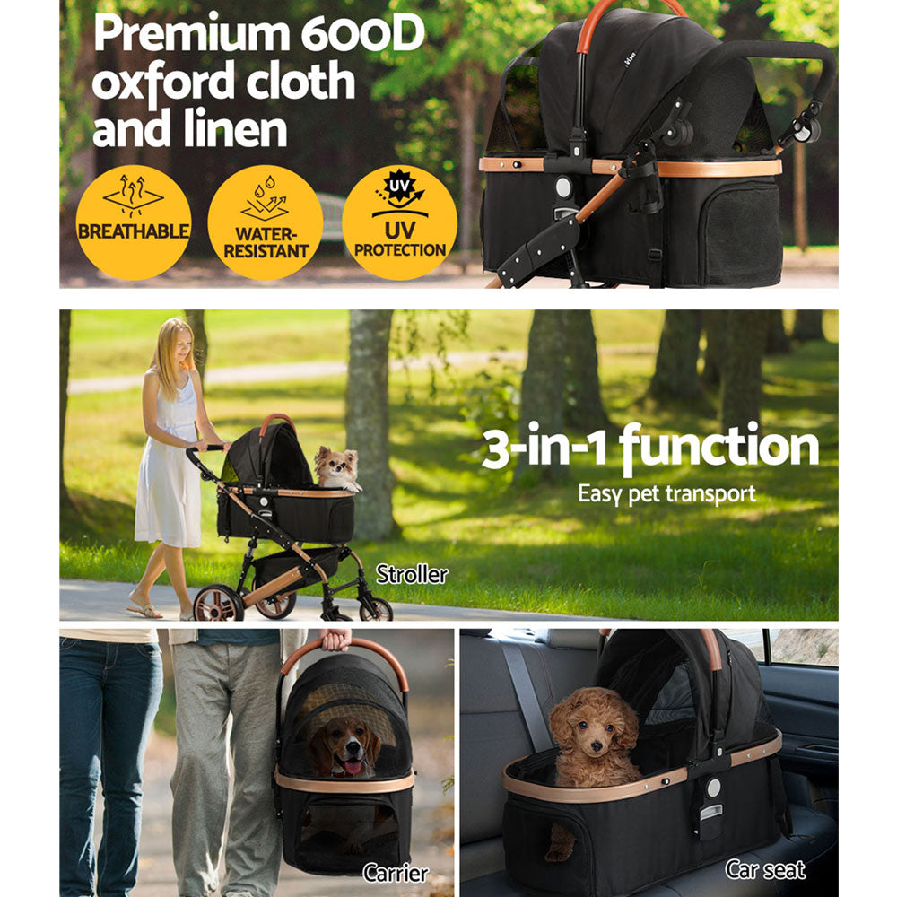 Pet Dog Stroller Pram Large Cat Carrier Foldable 4 Wheels