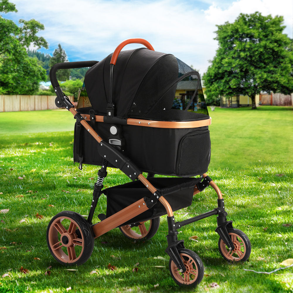 Pet Dog Stroller Pram Large Cat Carrier Foldable 4 Wheels