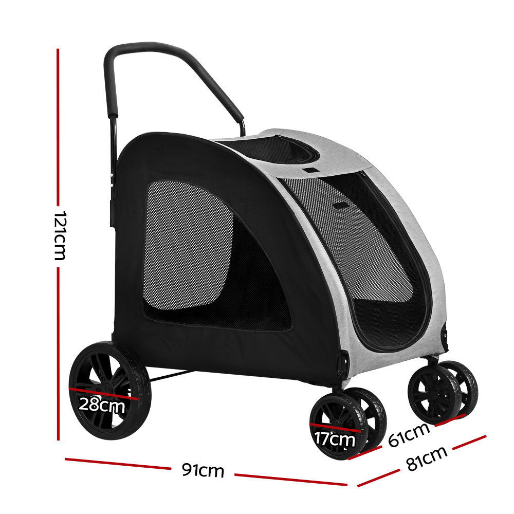 Pet Dog Stroller Pram Large Carrier Travel Foldable 4 Wheels