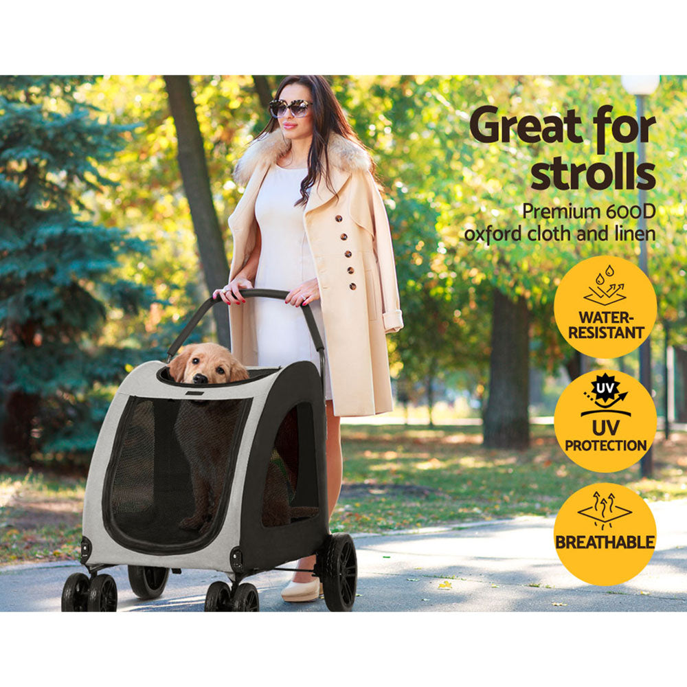 Pet Dog Stroller Pram Large Carrier Travel Foldable 4 Wheels