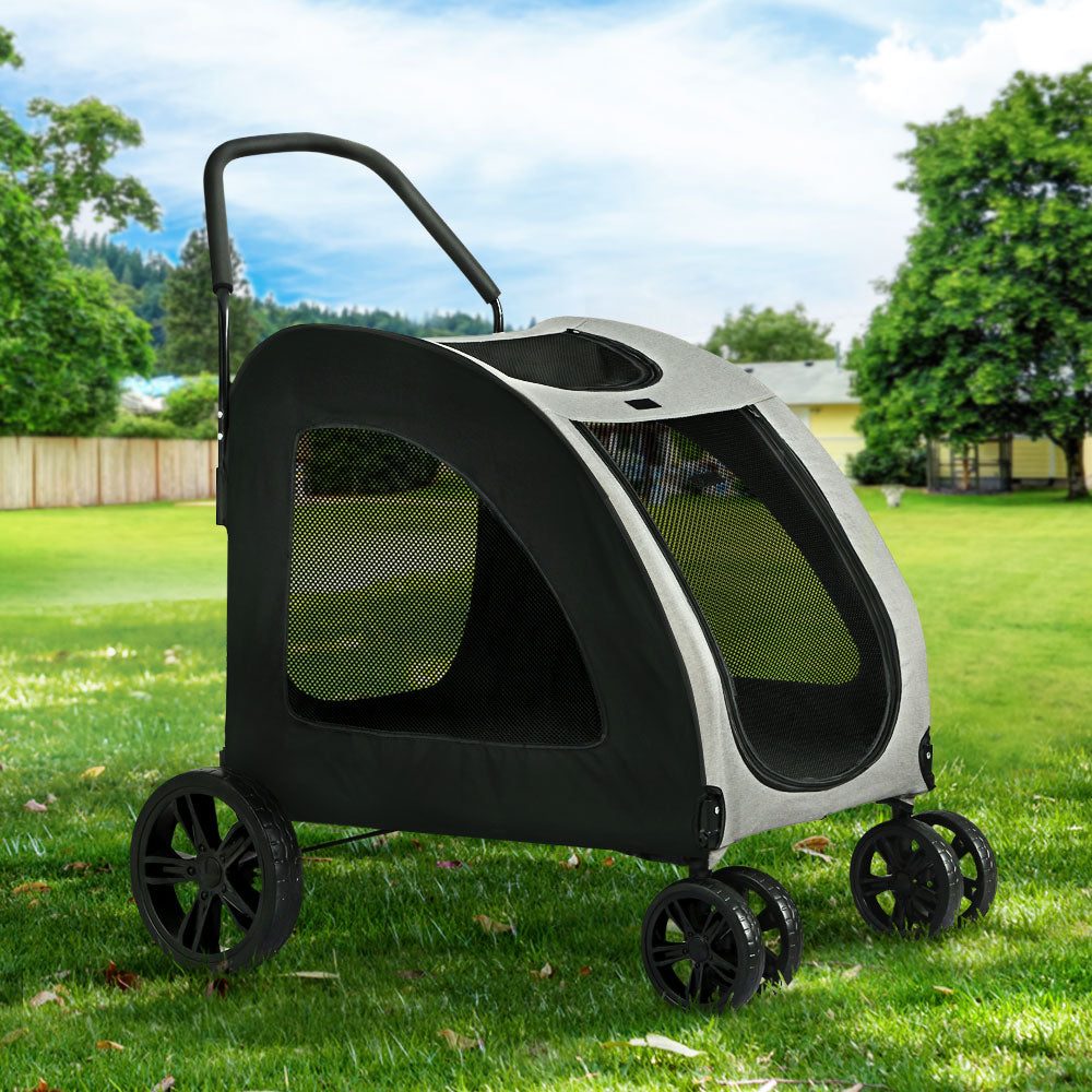 Pet Dog Stroller Pram Large Carrier Travel Foldable 4 Wheels