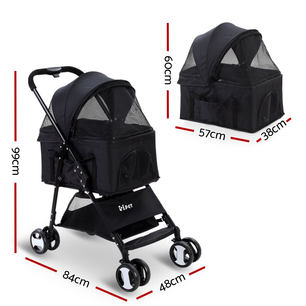 Pet Stroller Dog Carrier Foldable Pram 3 In 1 Black