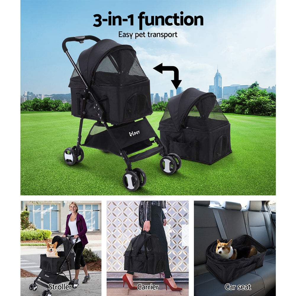 Pet Stroller Dog Carrier Foldable Pram 3 In 1 Black