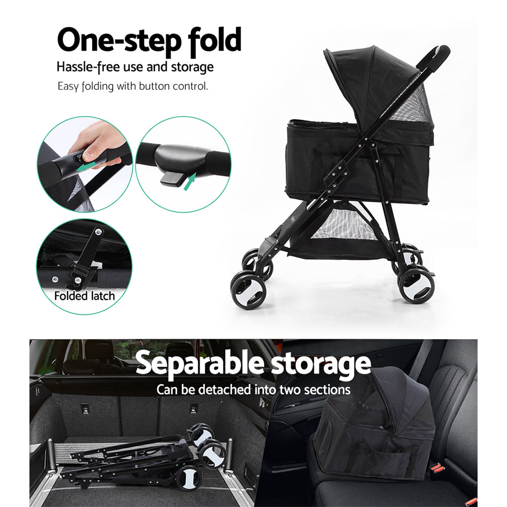 Pet Stroller Dog Carrier Foldable Pram 3 In 1 Black