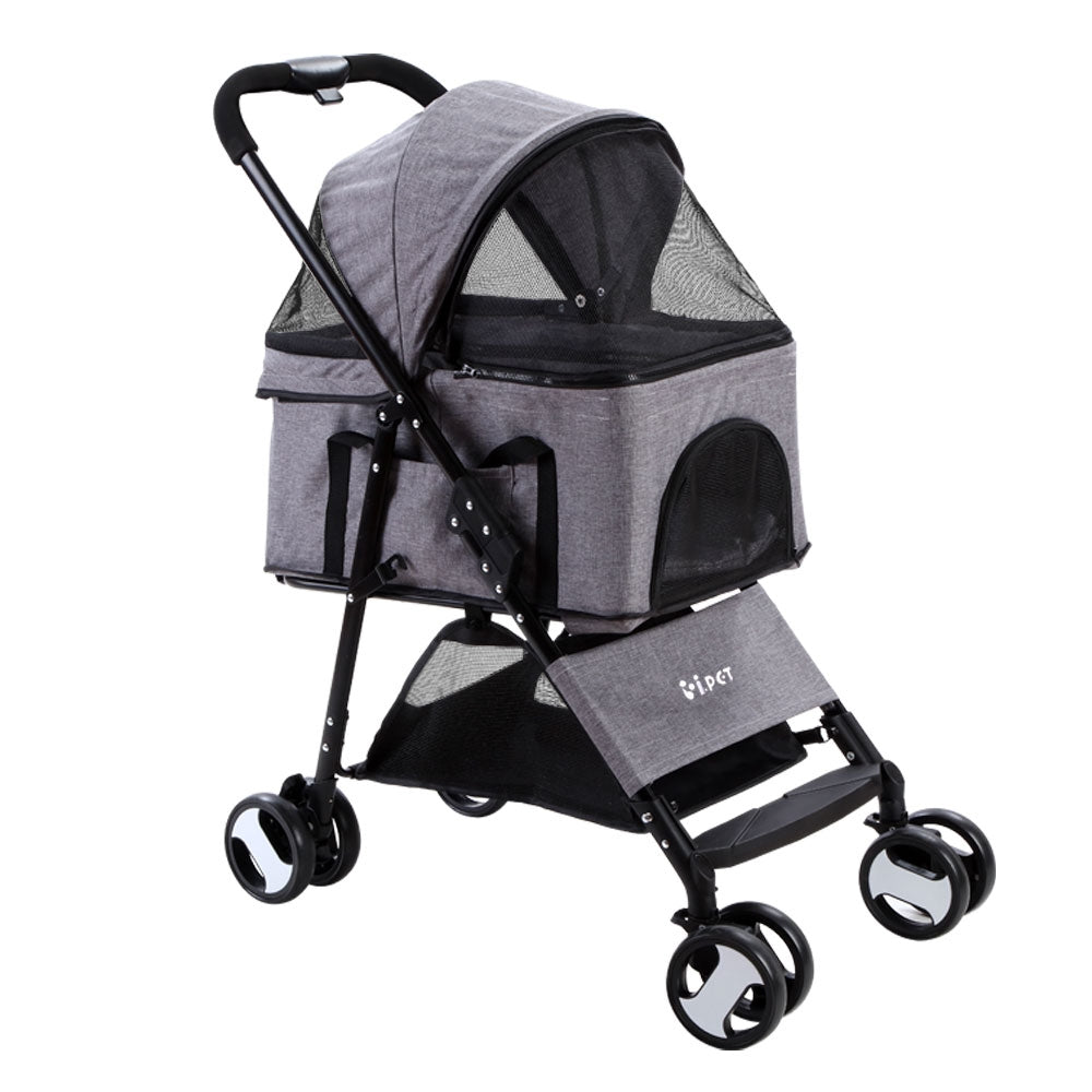 Pet Stroller Dog Carrier Foldable Pram 3 In 1 Grey