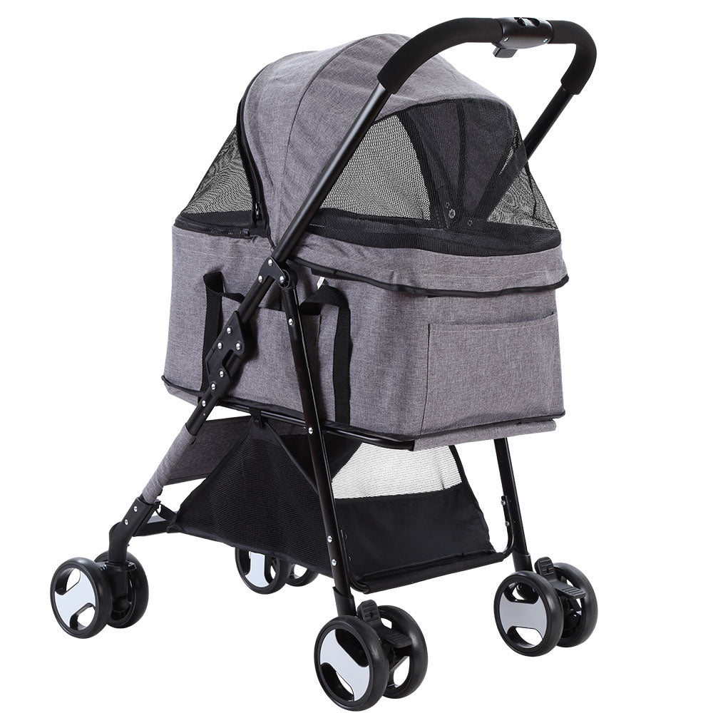 Pet Stroller Dog Carrier Foldable Pram 3 In 1 Grey