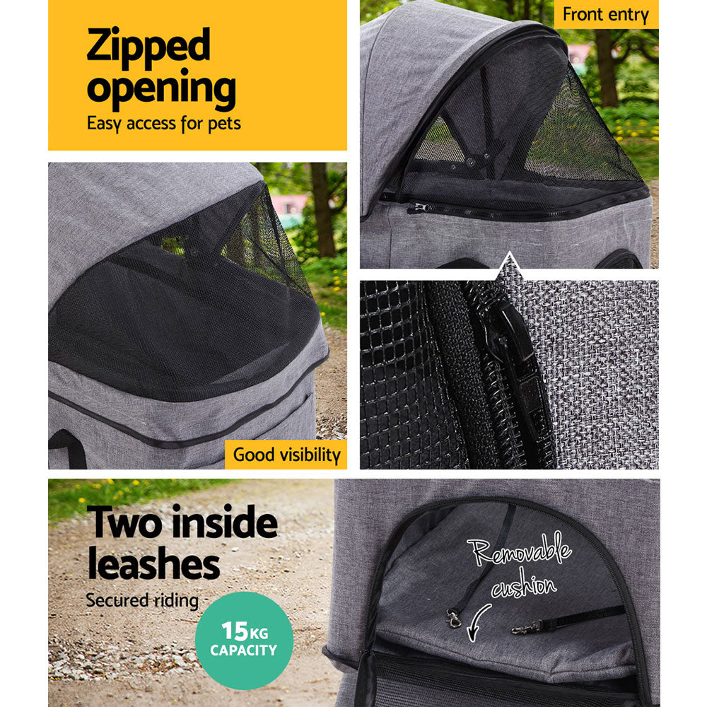 Pet Stroller Dog Carrier Foldable Pram 3 In 1 Grey