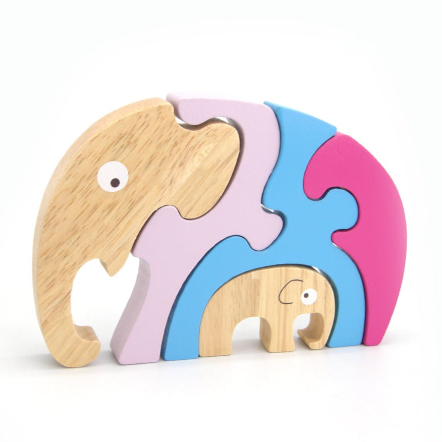 Toddlers Wooden Shape Sorter Block Game - Elephant & Calf