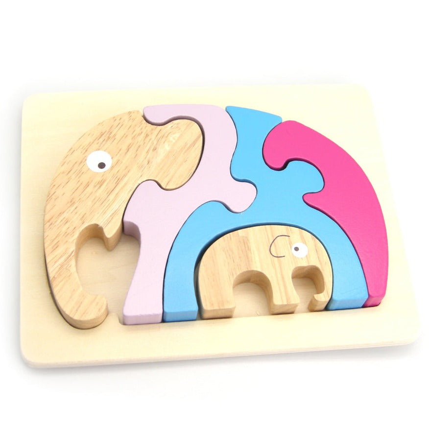 Toddlers Wooden Shape Sorter Block Game - Elephant & Calf