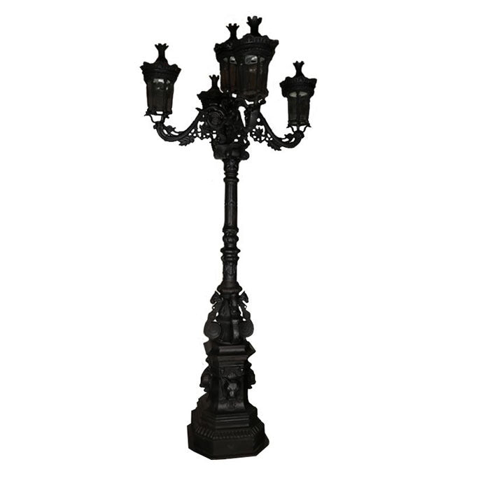 Regal Victorian Era 5 Lantern Cast Iron Garden Lamp