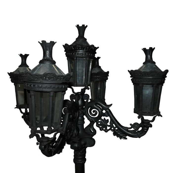 Regal Victorian Era 5 Lantern Cast Iron Garden Lamp