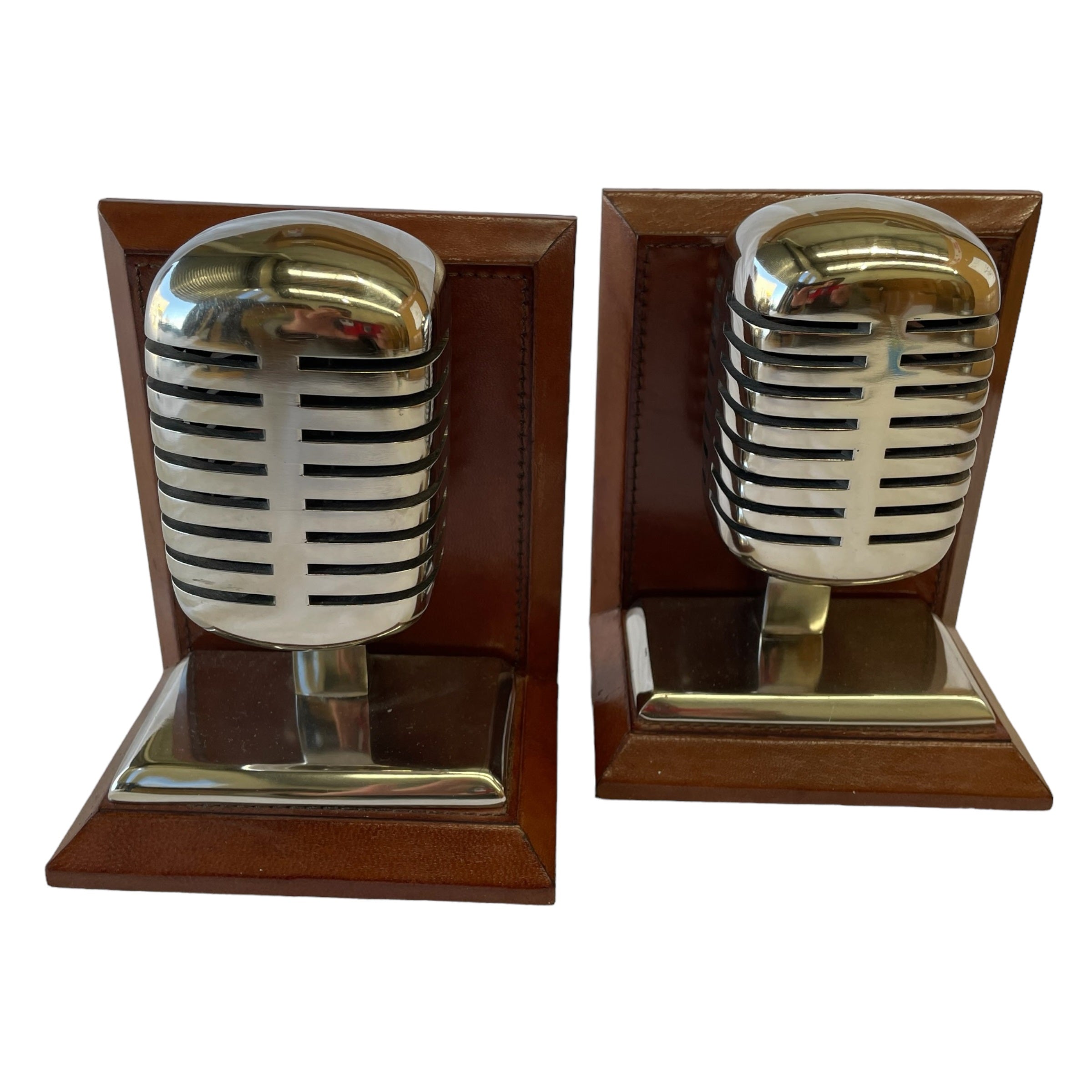 Microphone Leather Bookends Set Of 2 (Available in 3 Colors)