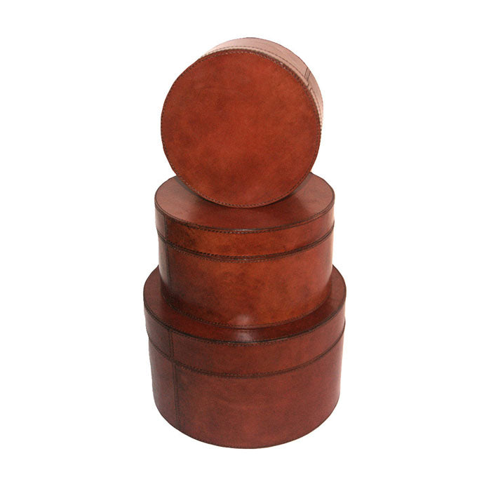 Set of 3 Round Leather Nesting Boxes (Available In 3 Colors)