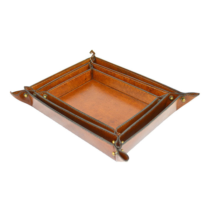 Set of 3 Rectangular Nesting Leather Trinket Trays (Available in 5 Colors)