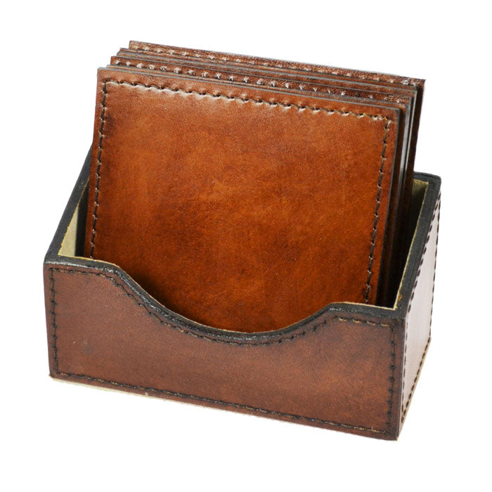 Set of 6 Leather Square Coasters (Available in 2 Colors)