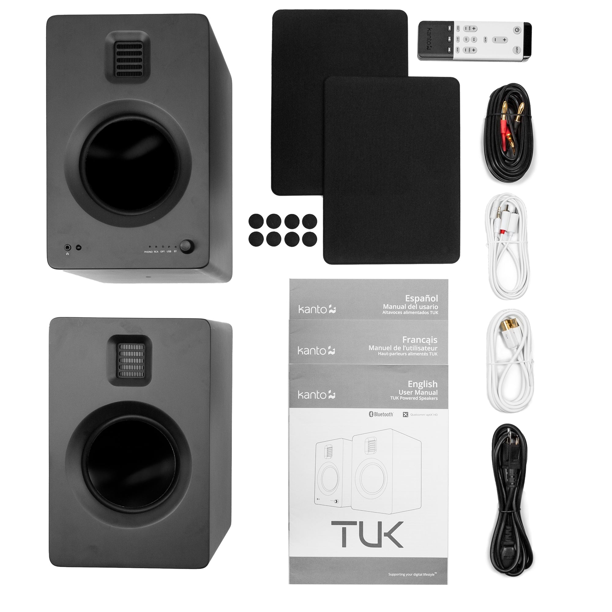 Kanto TUK 260W Powered Bookshelf Bluetooth Speakers - Pair, Matte Black