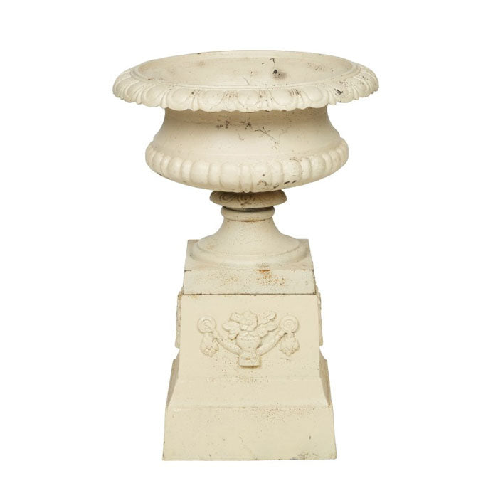 Wide Goblet Cast Iron Urn With Pedestal