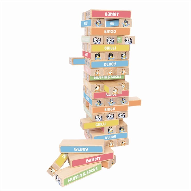 Bluey Tumbling Tower Game - 54 Colorful Wooden Blocks