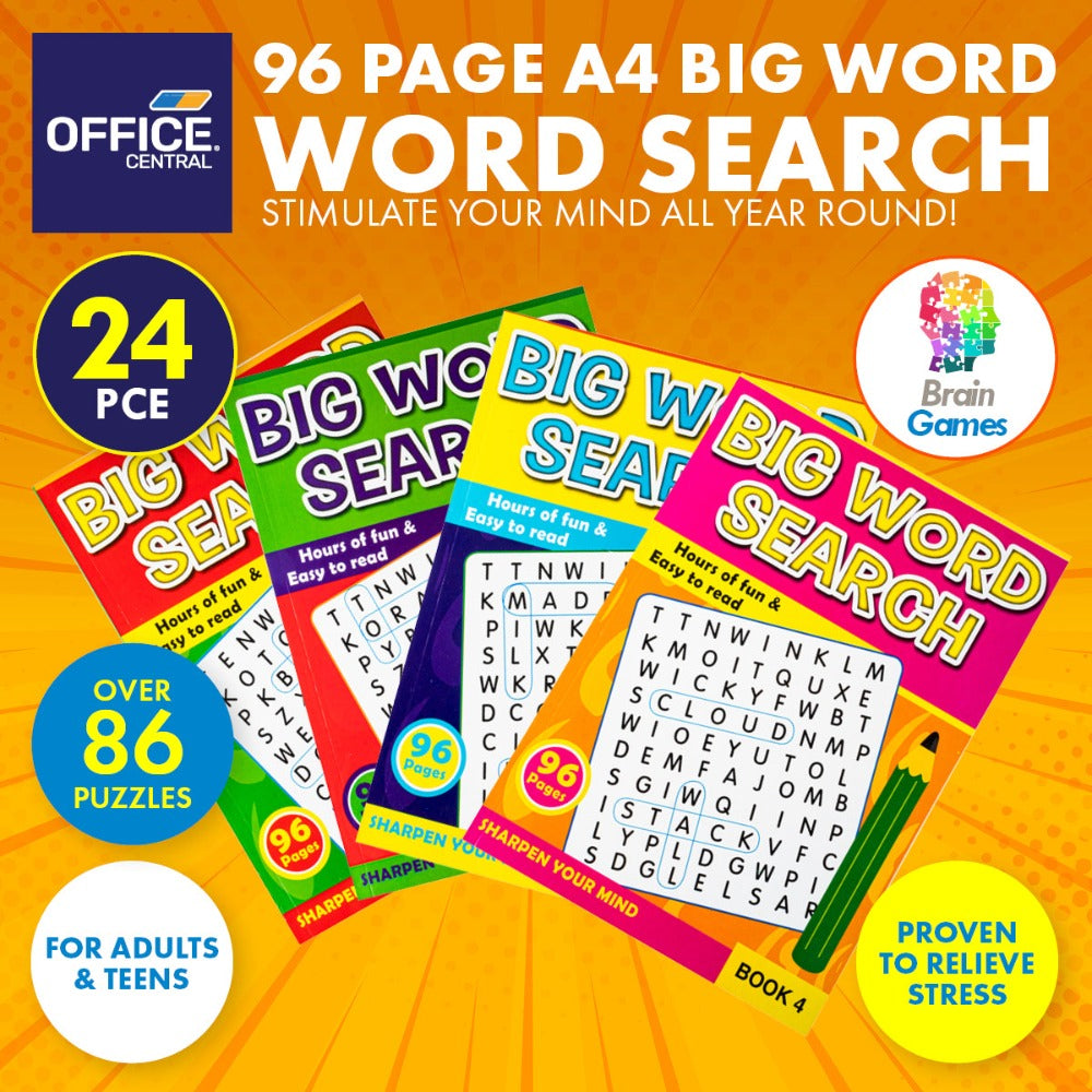 24Nos A4 Word Search Activity Books 86 Puzzles 96 Pages V1