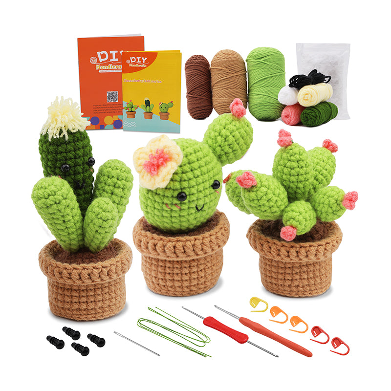 3 Pcs Beginners Potted Cactus Crochet DIY Kit