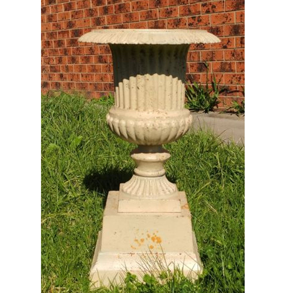 Striking Cast Iron Cylindrical Urn on Pedestal