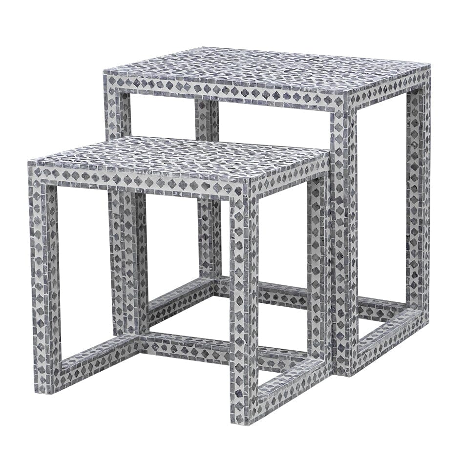 Claire Shell Inlay Nesting Side Tables Black & White (Set Of 2)