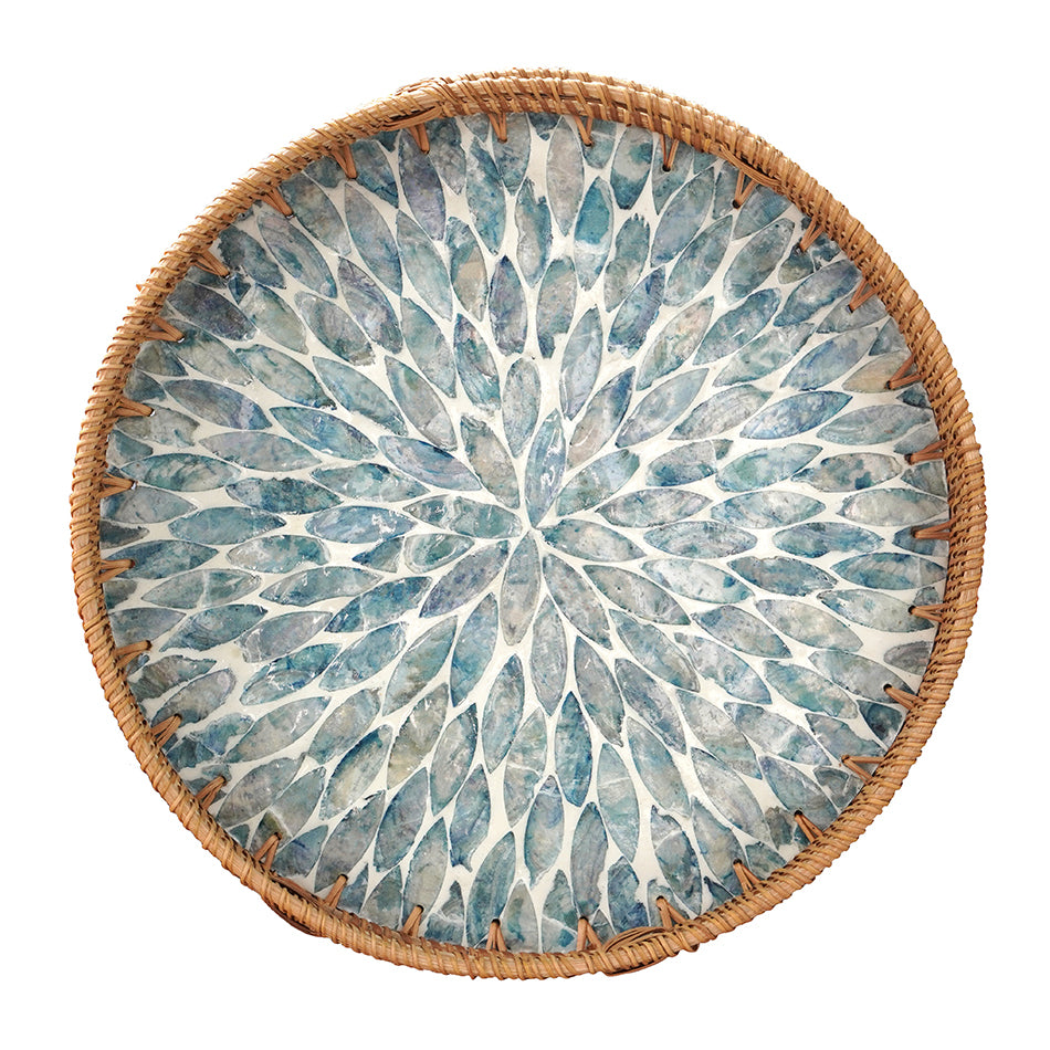 Floral Pattern Round Rattan Tray