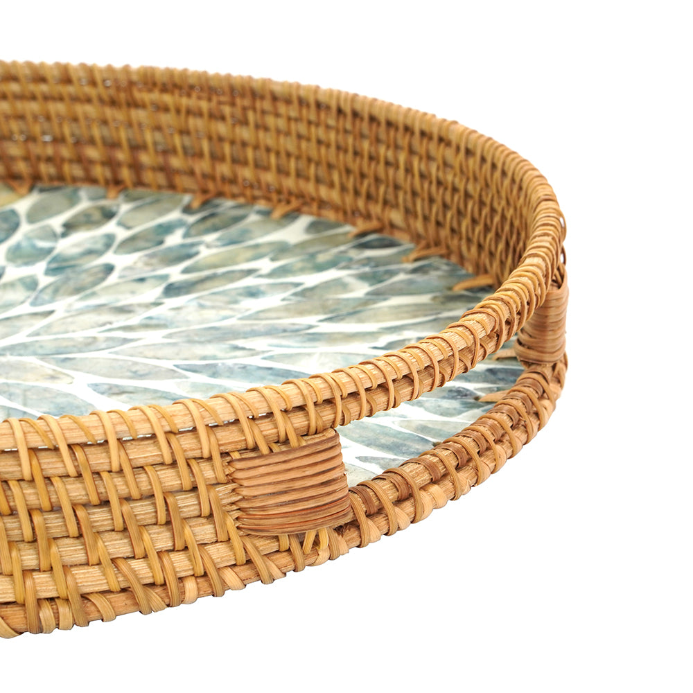 Floral Pattern Round Rattan Tray