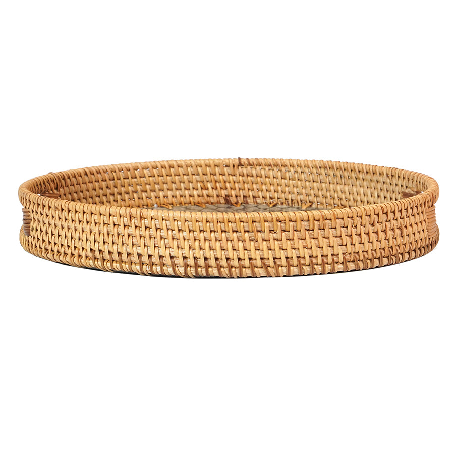 Mother Of Pearl Round Rattan Tray