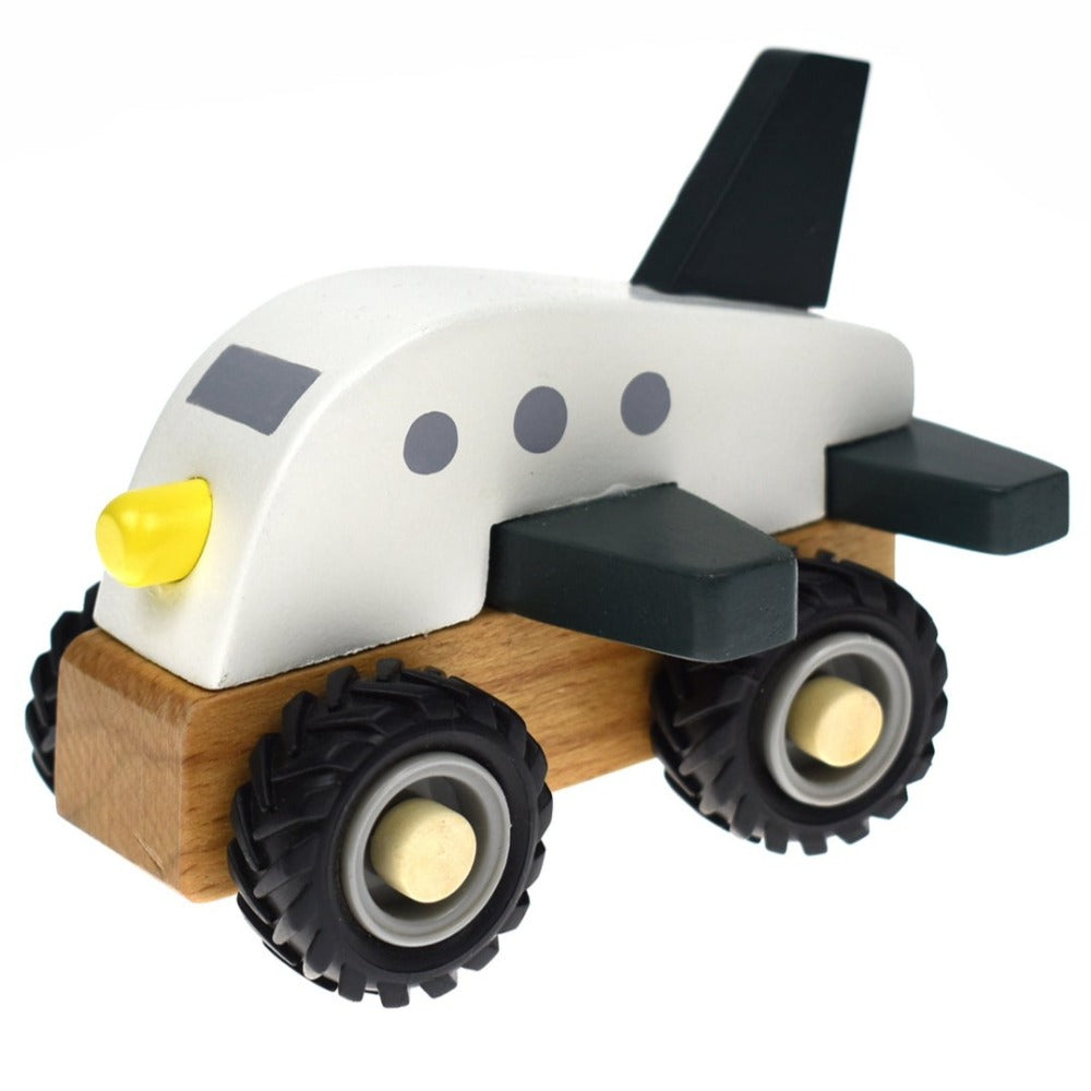 Wooden Plane With Rubber Wheels Pull Toy White