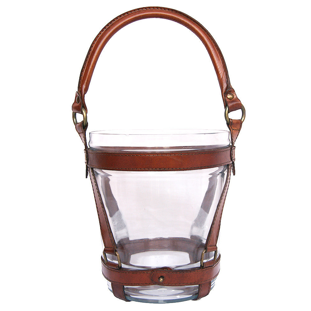 Leather-Trimmed Glass Ice Bucket (Available In 2 Colors)