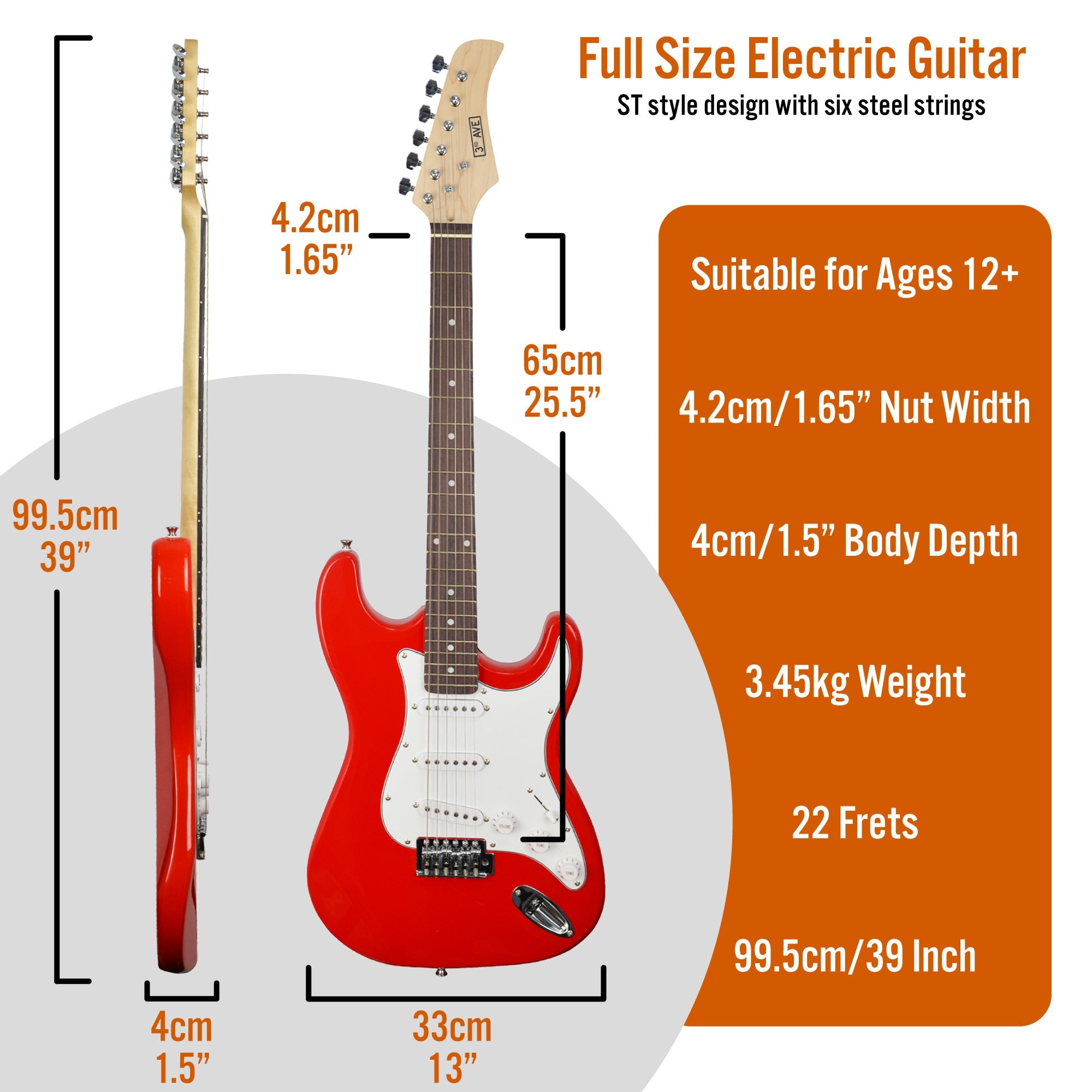 3rd Avenue Electric Guitar Pack - Red