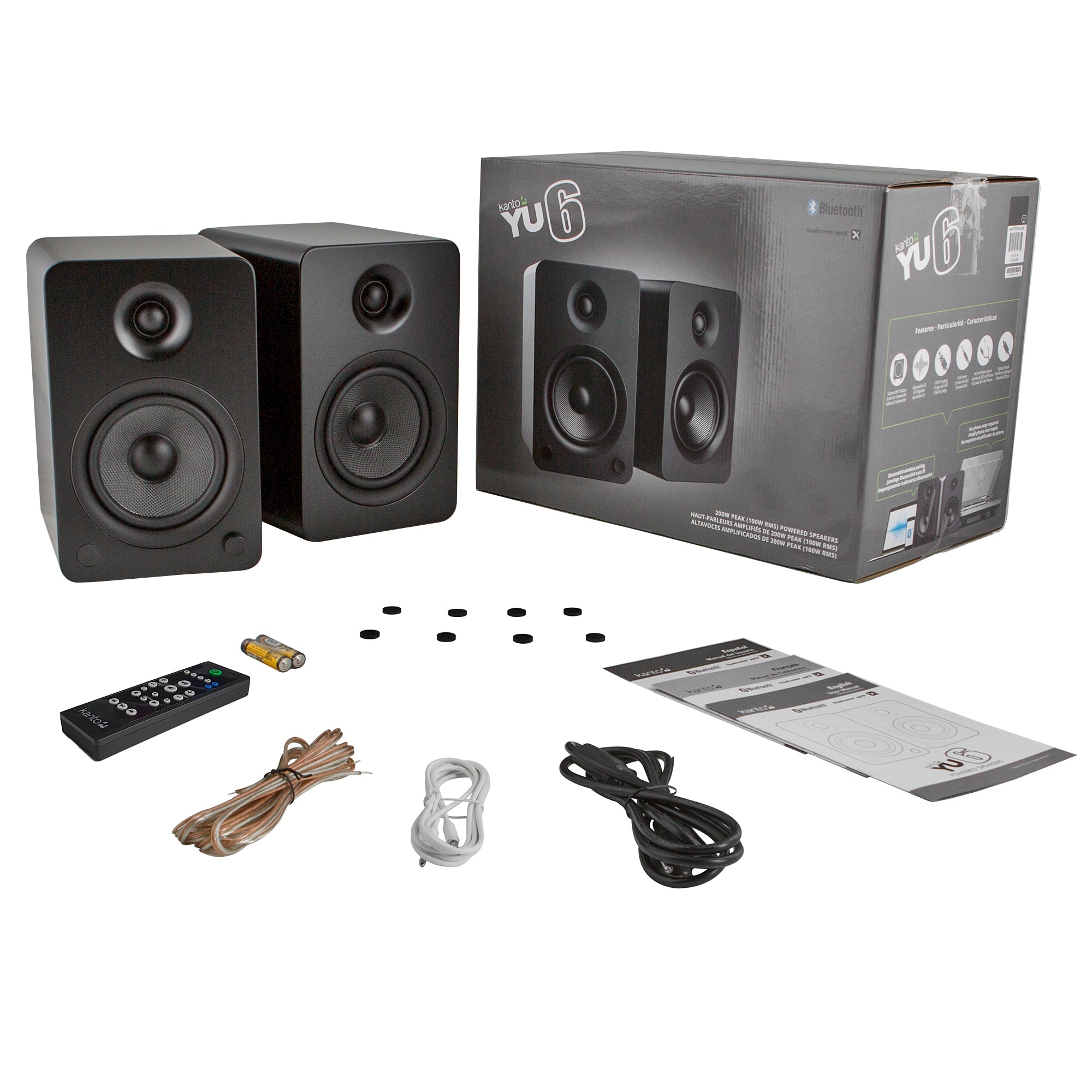 Kanto YU6 200W Powered Bookshelf Bluetooth Speakers with Phono Preamp - Pair, Matte Black