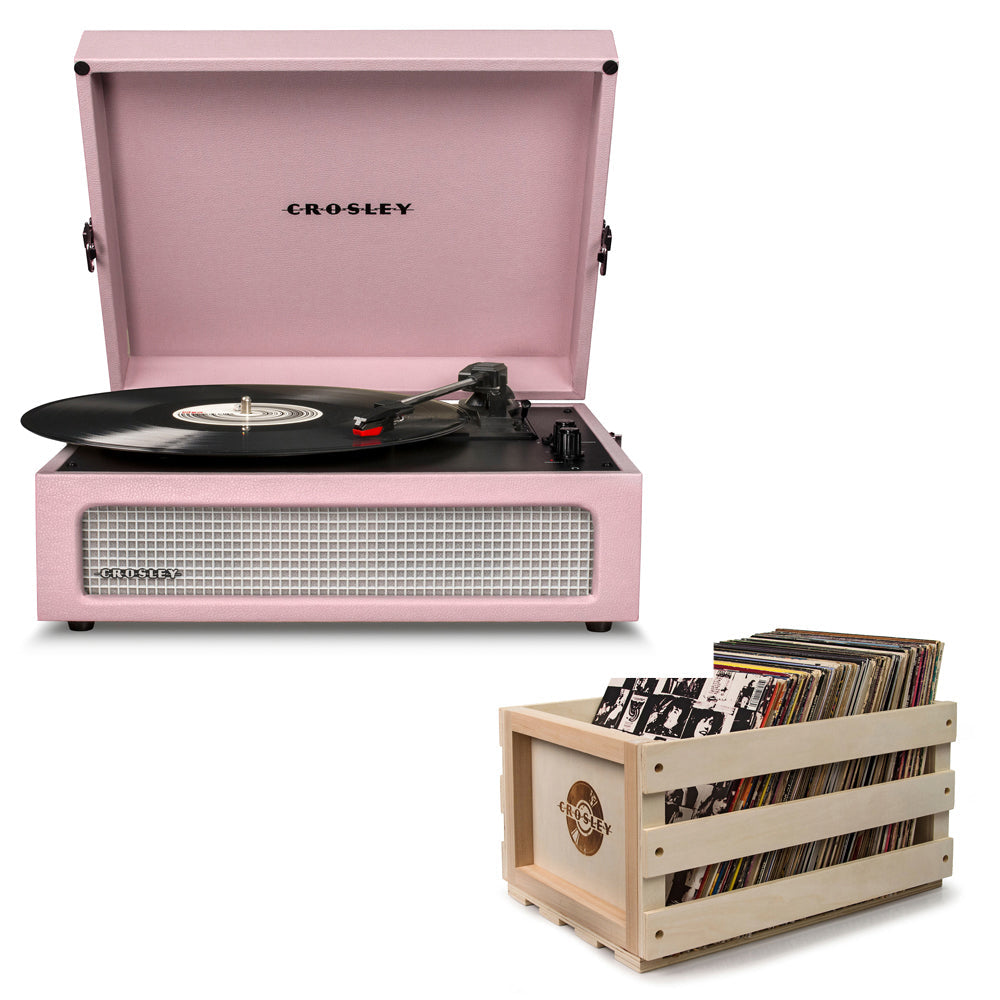 Crosley Voyager Bluetooth Portable Turntable - Amethyst + Record Storage Crate BUNDLE