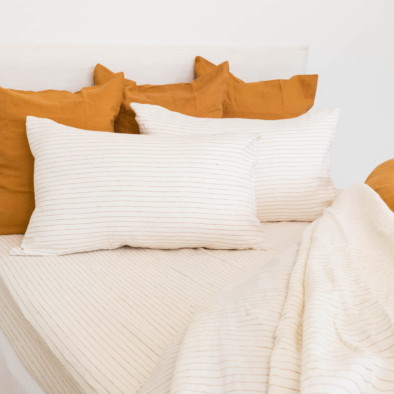 Pure Linen Luxury Bed Sheet - Ginger Pinstripe (Available in 2 Sizes)