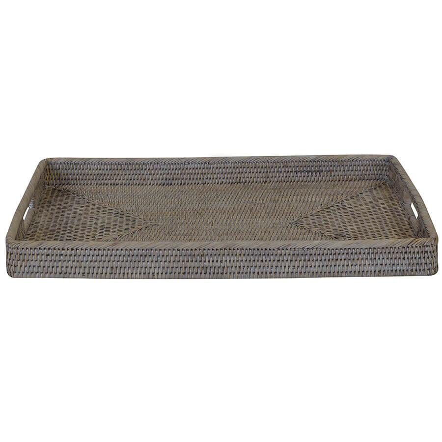 Whitewash Rattan Serving Tray Rectangle (Available in 3 Sizes)